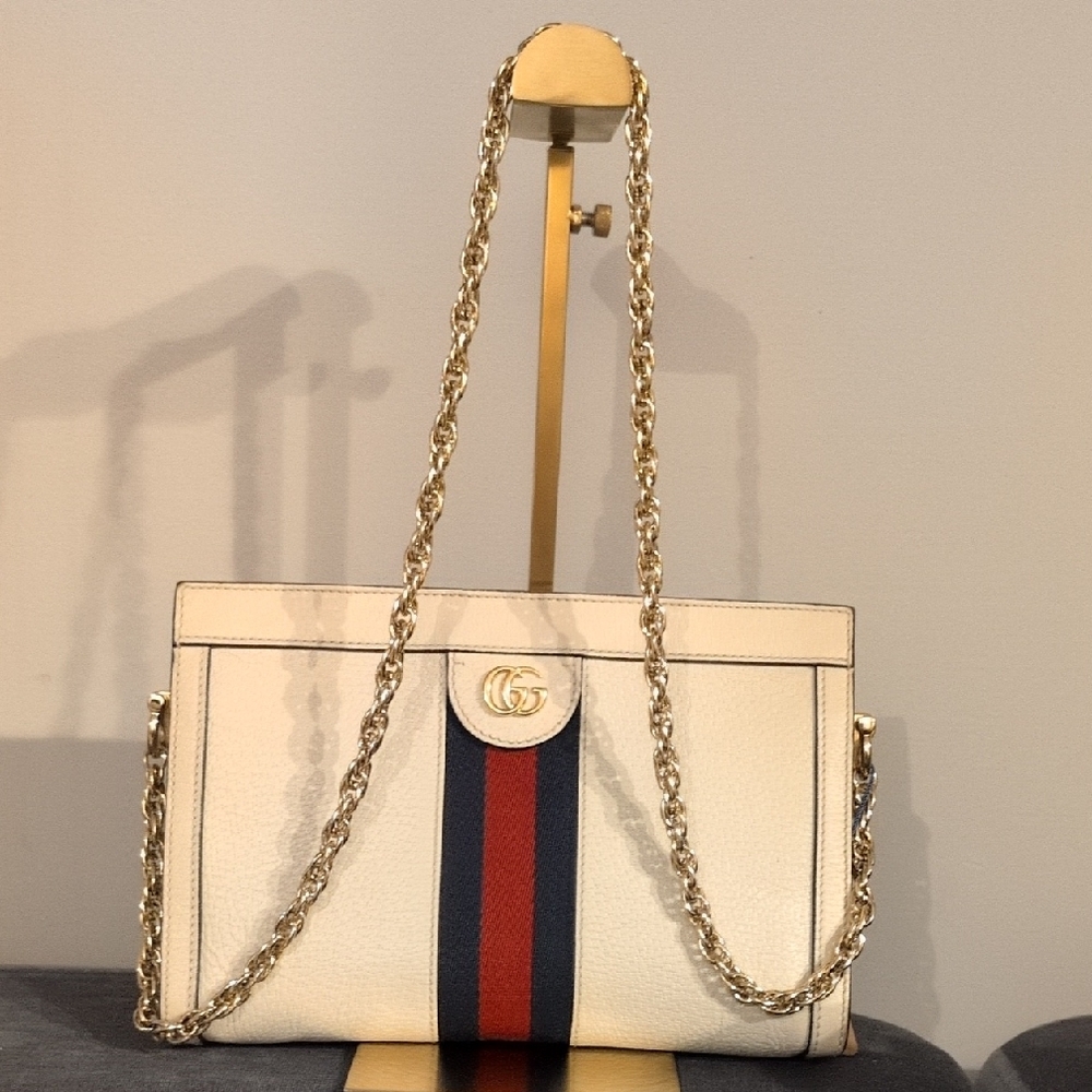 Gucci Cream and Blue Shoulder Bag with Chain Straps